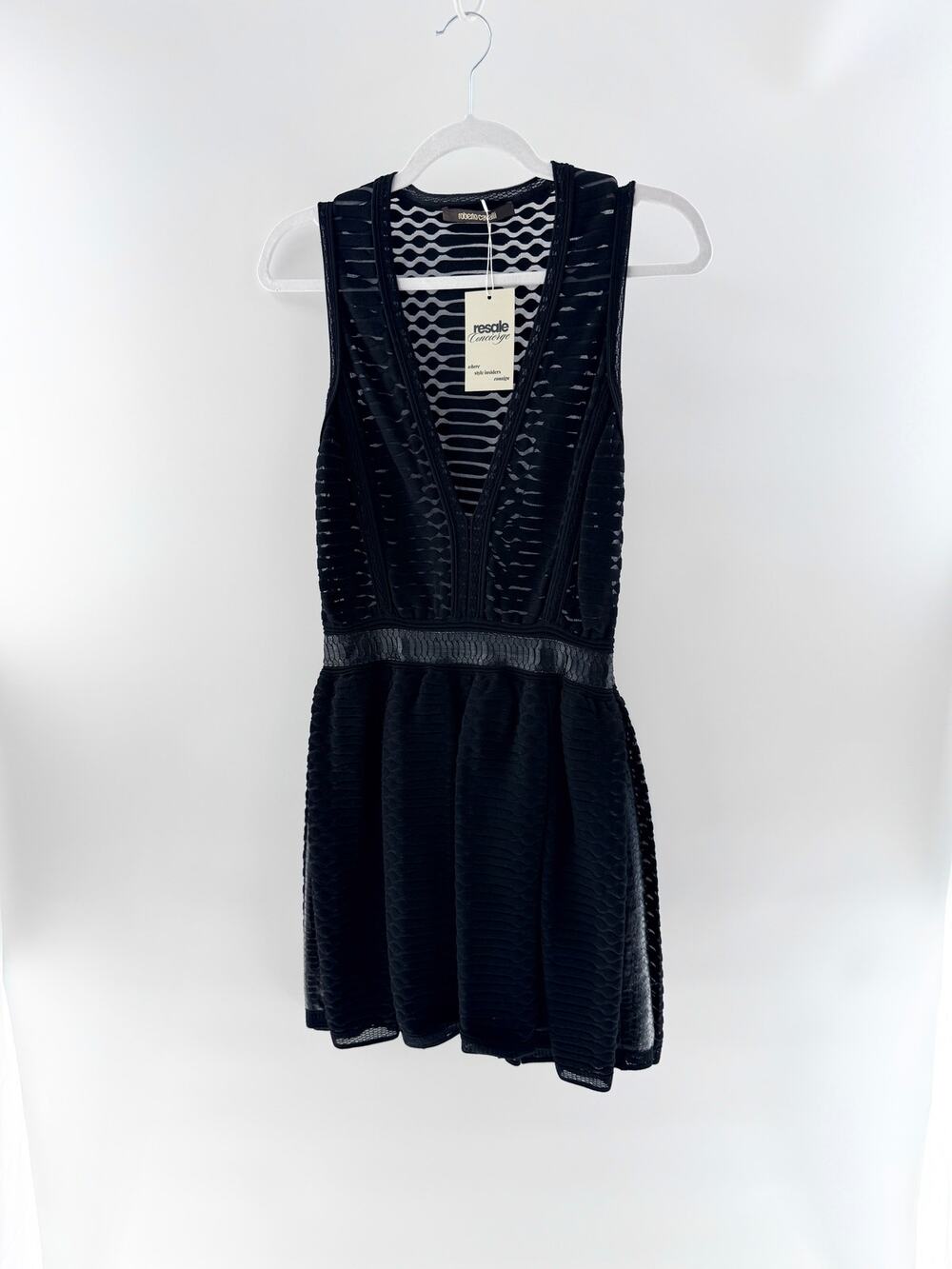 Roberto Cavalli Sleeveless Textured Knit Skater Mini Dress Black Women's EU 42